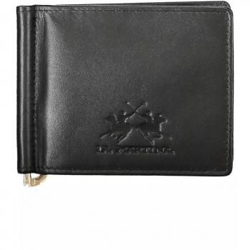 La Martina Sleek Black Leather Money Clip Wallet
