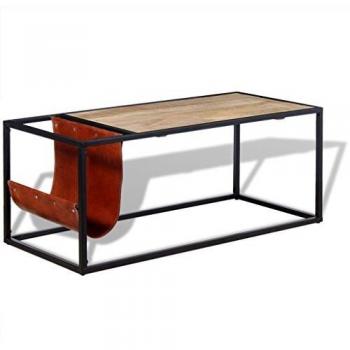 vidaXL Mesa de Centro Revistero 110x50x45 Cuero Mesita Mesilla Mueble Auxiliar
