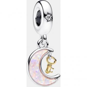 Charm colgante luna y llave en dos tonos