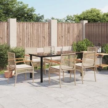 Beige Poly Rattan 7-Piece Outdoor Dining Set with Cushions
