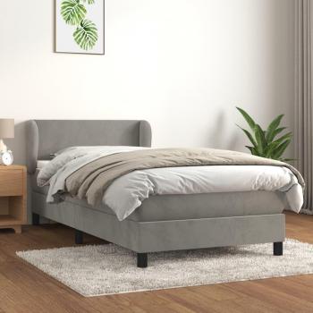 Cama box spring con colchón de muelles y terciopelo gris claro 90x190 cm