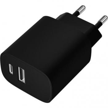 Leotec Cargador de Pared Universal 20W con 1x USB-C Power Delivery (PD) y 1x USB-A Carga Rápida, Negro