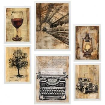 Set de 6 Pósters Vintage Writer Lifestyle para Decoración de Paredes del Hogar y Oficina - Tamaños A3 y A4 Sin Marco