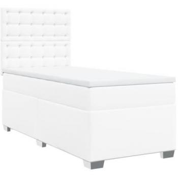 Cama Box Spring con colchón de muelles en cuero sintético blanco 100x200 cm