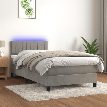 Colchón box spring de muelles y terciopelo gris claro con LED 80x200 cm