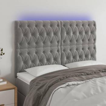 Cabecero con luces LED de terciopelo gris claro 144x7x118/128 cm