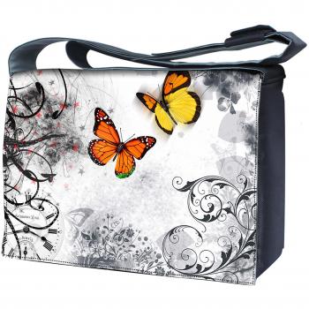 Luxburg UK-NB-SB-16581-17-05-01 Diseño La bolsa de mensajero para el ordenador portátil de 17 pulgadas con correa para el hombro - Mariposas en el blanco