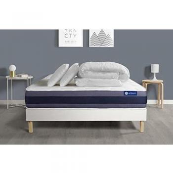 Pack Colchón 200x200 Muelles Ensacados y Viscoelástica ACTIFLEX Morpho - Incluye Somier Blanco, 2 Almohadas y Edredón - Altura: 24 cm - Confort Equ