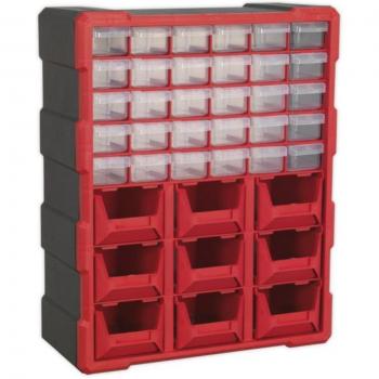 Armario de herramientas SEALEY SEA APDC39R - Caja de surtido, color rojo, con múltiples compartimentos para organización, fabricado en acero resistente, incluye cerradura para mayor seguridad y dimensiones compactas ideales para espacios reducidos