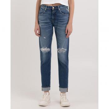 Replay Women's Slim-Fit Jeans with Pockets and Button-Zipper Closure, Dark Blue, Size W28