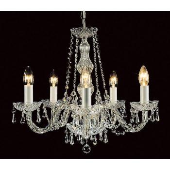 Araña sin pantallas Modra Chrome 5 bombillas 46cm con 5 brazos de cristal strass