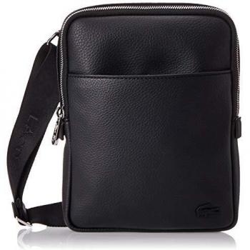 Lacoste Men's Compact Coated Canvas Crossbody Bag - S Flat Crossover Bag, Black, 21x16x3.5cm