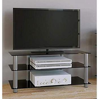 VCM Netasa - Mueble para TV, color plata y cristal de color negro