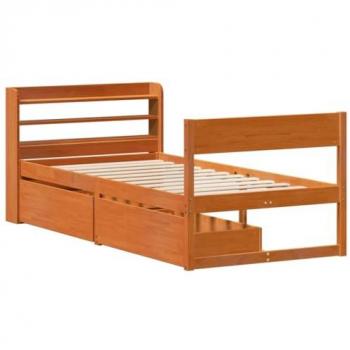 Cama sin colchón madera maciza de pino marrón cera 100x200 cm