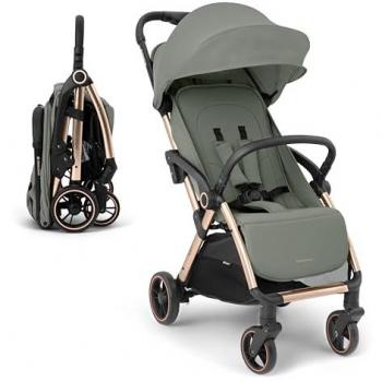 Silla de Paseo Kikkaboo Eden - Carrito Ligero y Compacto hasta 22 kg, Plegado Automático, Reclinable, Verde Militar