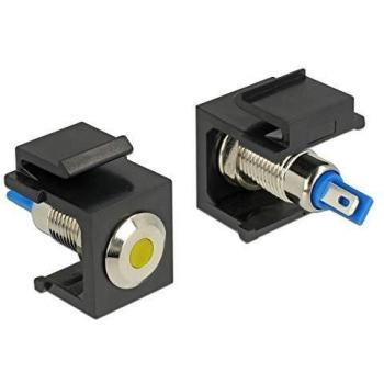 Conector Keystone LED Negro 6V Plano con Módulo de Acero Inoxidable y Color Amarillo