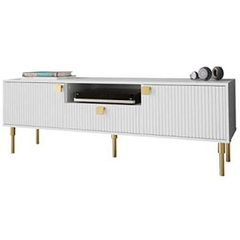 Mueble TV Merced S101 Blanco y Dorado, 160x54x40cm, con 2 Puertas y 1 Cajón