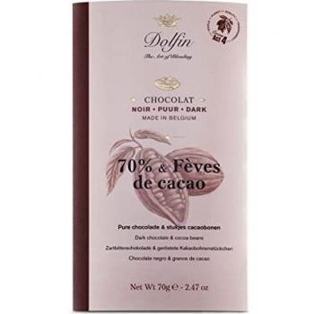 Chocolate Negro 70% con trozos de Cacao 70gr. Dolfin. 15un.
