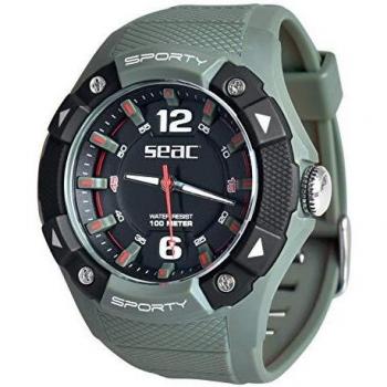 SEAC Sporty Reloj Agua asta 100 MT, Caja en Acero Inoxidable, resistiente Correa en Goma, Unisex-Adult, Verde, Estándar