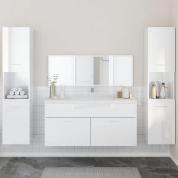 Conjunto de muebles de baño 4 piezas blanco pulido madera multicapa con acabado brillante