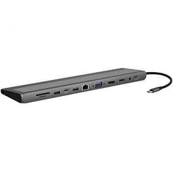 Hub USB-C T'nB 12 en 1 para triple pantalla y transferencia de datos a 5000 Mbit/s en aluminio