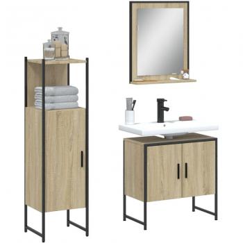 Juego de muebles de baño 3 piezas madera contrachapada roble sonoma marrón multilayer