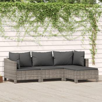 4-Piece Grey Poly Rattan Garden Lounge Set with Cushions