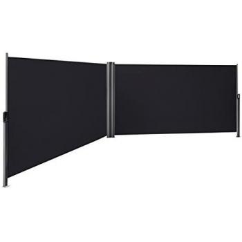 Toldo Lateral Doble Retráctil 200 x 600 cm Gris Oscuro, Protección de Intimidad y Solar, Tejido de Poliéster Engrosado