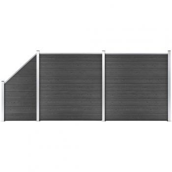 Set de paneles de valla WPC 446x(105-186) cm en color Marrón, Gris y Negro, ideal para plantas y animales, con múltiples usos como malla para ventilación, seguridad, ventana y jardín