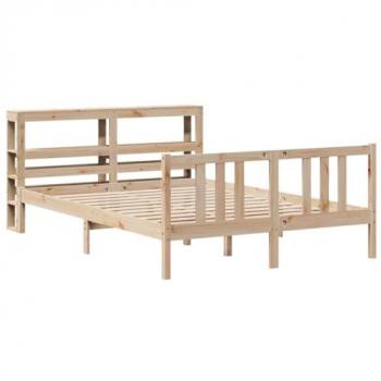 Estructura de Cama con Cabecero de Madera Maciza de Pino 140x200 cm