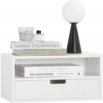Mesita de noche flotante SoBuy NKD03-W, mesita de noche montada en la pared, estante de pared con 1 cajón, estantería de noche para dormitorio y sala de estar, estilo moderno, color blanco