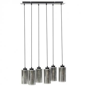 Lámpara Colgante Moderna 6 Luces Base de Hierro Gris y Negro Pantalla de Vidrio Ahumado Iluminación Ambiental