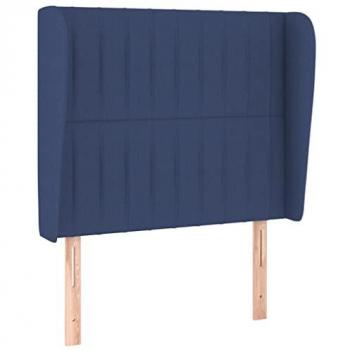 Cabecero con orejas de tela azul 103x23x118/128 cm