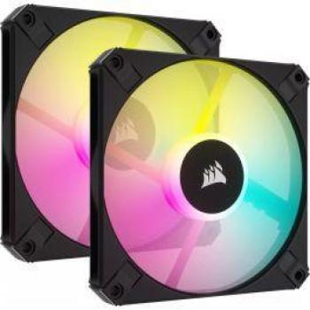 Corsair AF120 RGB Slim Kit de 2 Ventiladores con Rodamiento Dinámico de Fluidos PWM 120 mm Negro