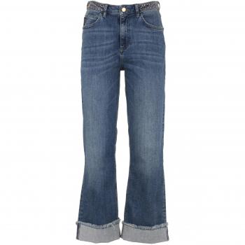 Blue Cotton Jeans with Imperfect Studs on Waist - W25