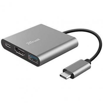 Trust Dalyx Adaptador multipuerto USB-C 3 en 1, Puerto USB-C PD para Cargar el Portátil, HDR y HDMI 1.4