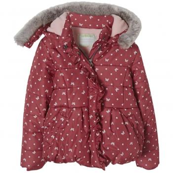 VERTBAUDET Chaqueta Acolchada para niña Estampada de Forro Polar Rosa Oscuro Estampado 2-3 Anos, 94CM