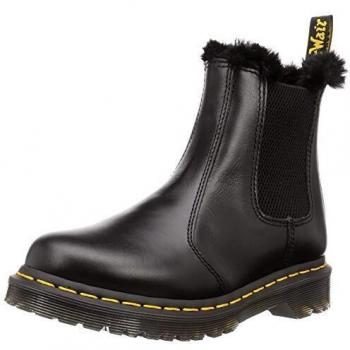 Dr. Martens 2976 Leonore Women's Chelsea Boots - Faux Fur Lined, Leather, Black/Grey, Size 36