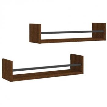 Estantes de pared con barras 2 uds marrón roble 60x16x14 cm, Estantería/Librería/mueble de Almacenamiento, Mueble Almacenaje para Oficina, Estudio y Dormitorio
