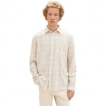 Camisa de hombre corte regular con estampado cuadros en color beige