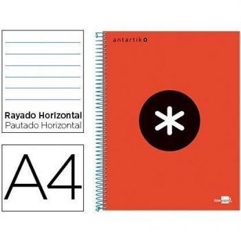 Cuaderno espiral liderpapel A4 micro antartik tapa forrada 120h 100gr horizontal 5 bandas 4 taladros color rojo.