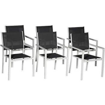 Juego de 6 sillas de aluminio blanco y textileno gris Happy Garden