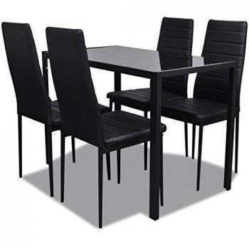 vidaXL Juego de Mesa para Comedor, 5 Piezas, Color Negro