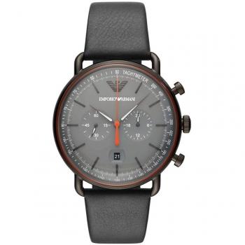 Emporio armani mens bicompax chronograph dark steel leather strap watch ar11168
