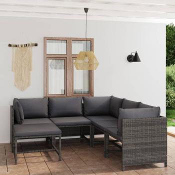 6 Piece Grey Poly Rattan Garden Lounge Set with Cushions