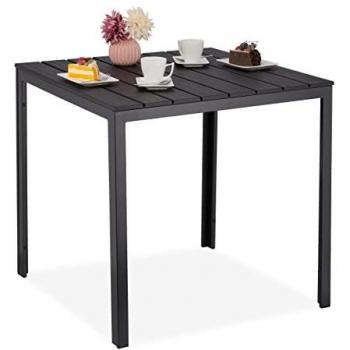 Mesa Jardín Cuadrada 74x78x78 cm, Efecto Madera, Plástico y Metal, Color Negro - Relaxdays