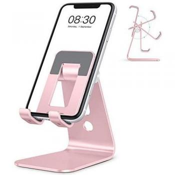 OMOTON Soporte Móvil Mesa, Multiángulo Soporte Teléfono de Aluminio, Base Móvil Ajustable para iPhone 12 Mini 12 Pro MAX SE 11 XR Xiaomi Redmi 9S 8Pro Samsung Goole Pixel y Más Smartphones-Oro Rosa