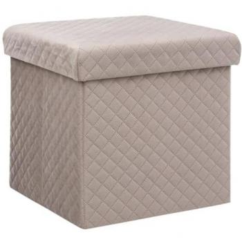Pouf 2 en 1 Plegable y Cofre de Almacenamiento en Terciopelo Beige, 31 x 31 cm