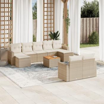 Juego de sofás de jardín vidaXL con cojines beige 10 piezas de ratán sintético