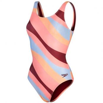 Bañador de mujer Speedo Allover U-Back rosa claro granate azul claro - Talla 32